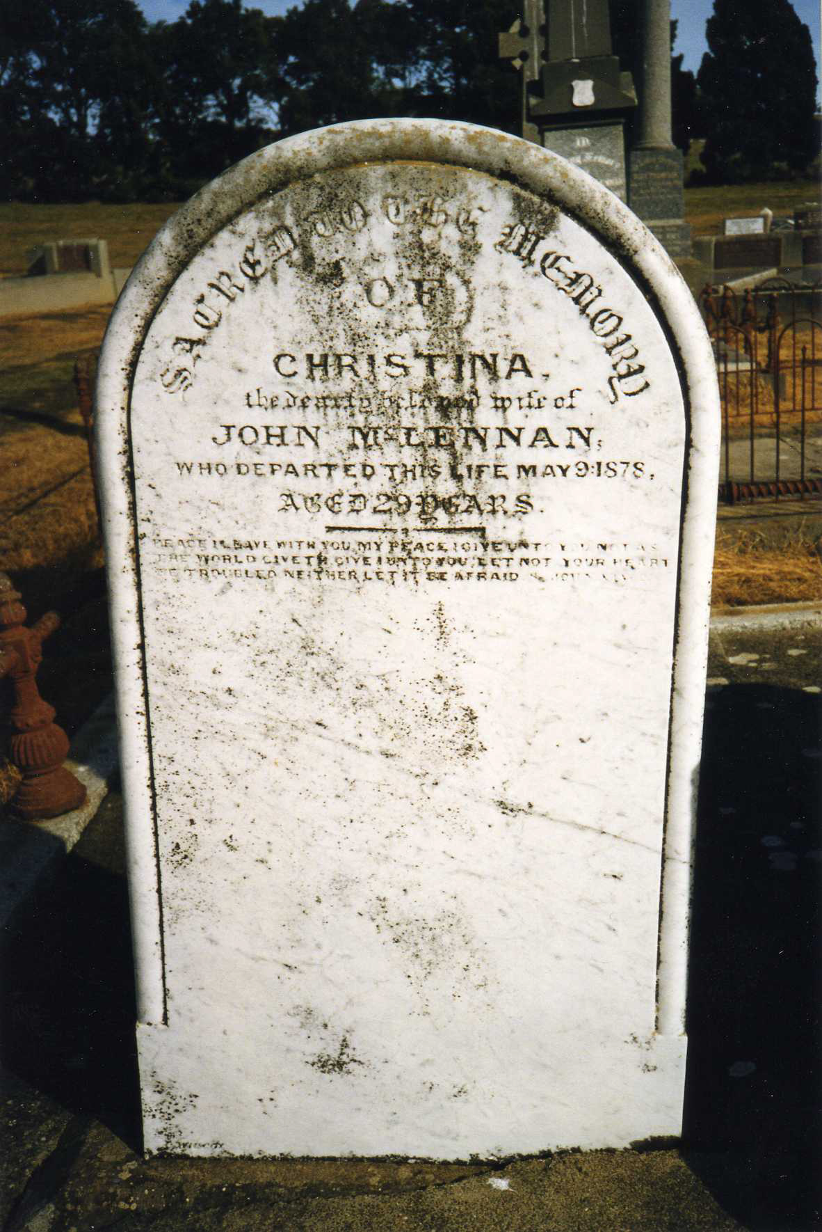 Photo of headstones/Christina McLennan d1878 hdstn Warncoort cem